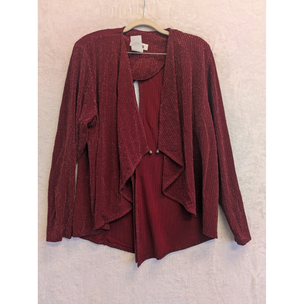Nina Piccalino Women's Red Sparkle Knit Open Front Cardigan‎ Jacket Size 10